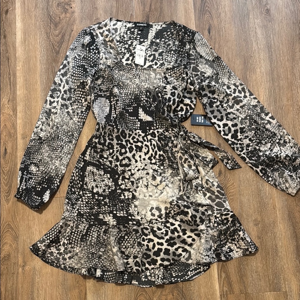 Express Animal Print Long Sleeve Dress